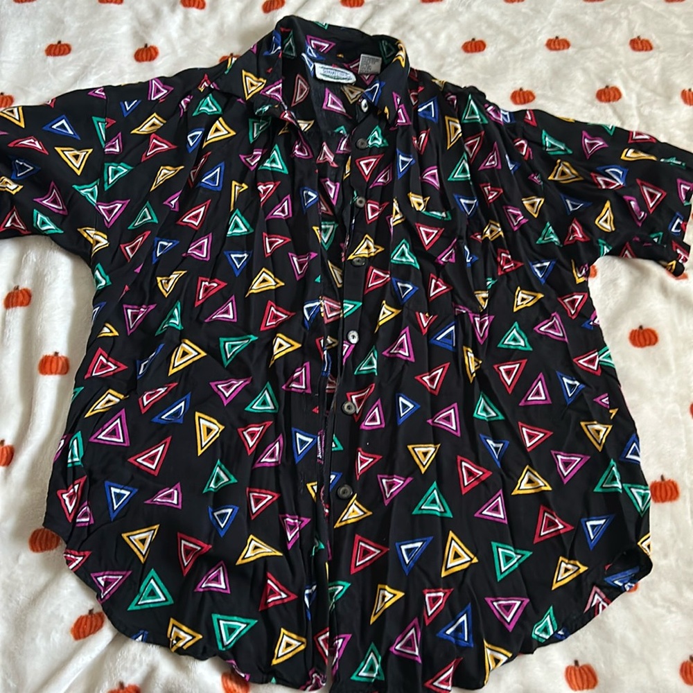 90s print vintage button up, size L